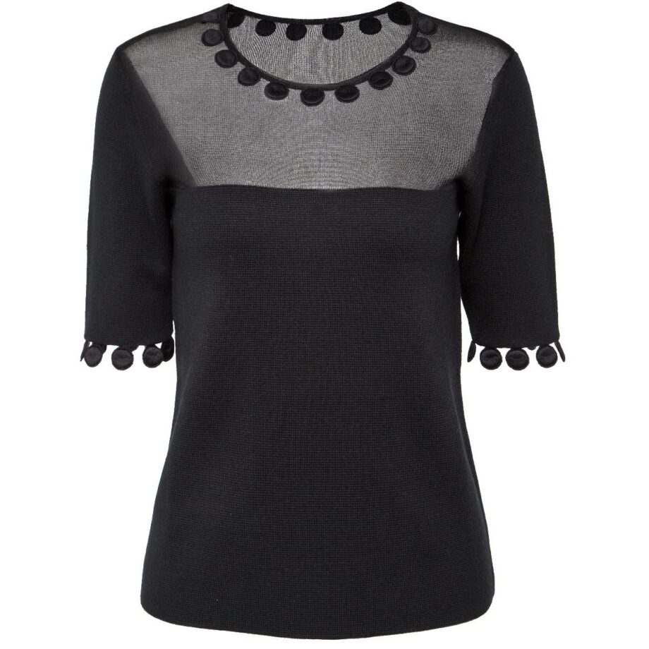 Knit pullover with short sleeves and transparent detail