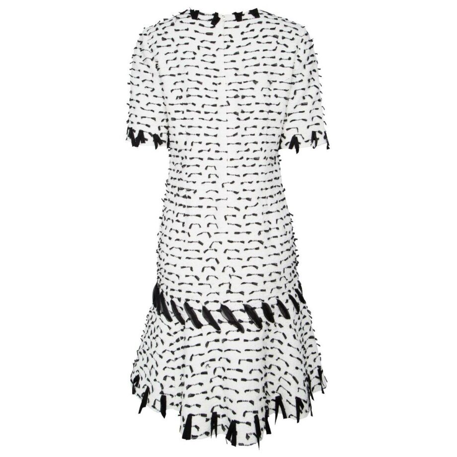 Knee-length dress with fringed details