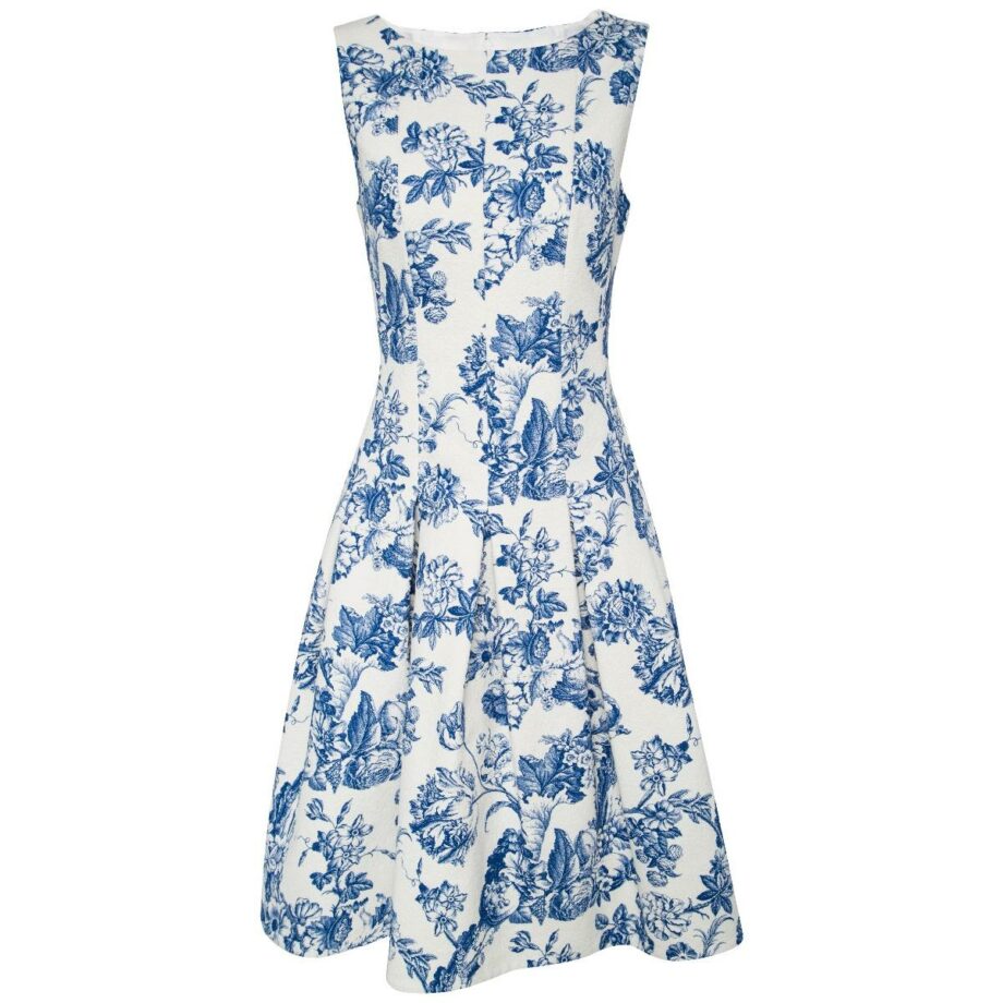 Knee-length cotton dress with floral print and silk lining