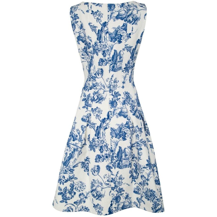 Knee-length cotton dress with floral print and silk lining