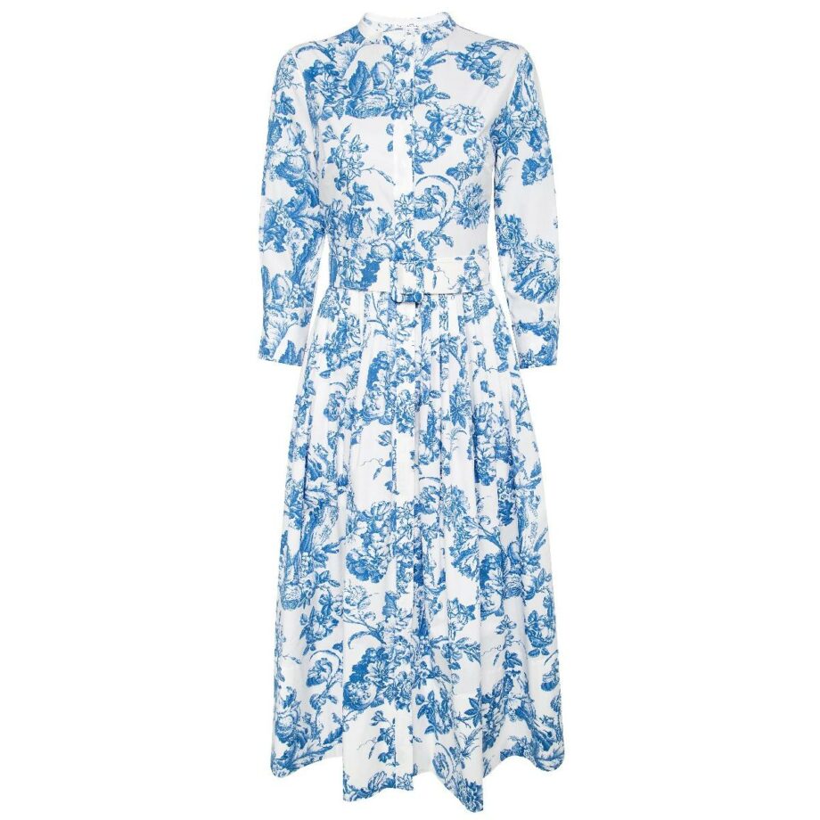 Midi-length stretch cotton dress with floral print