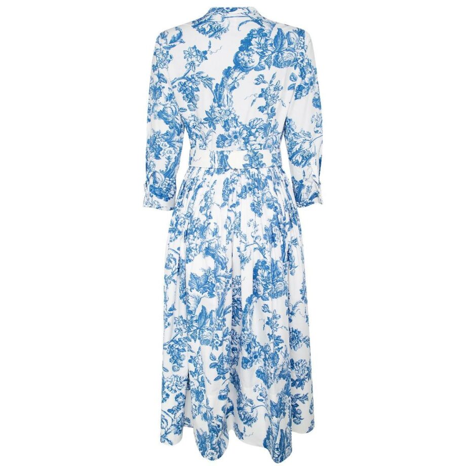 Midi-length stretch cotton dress with floral print