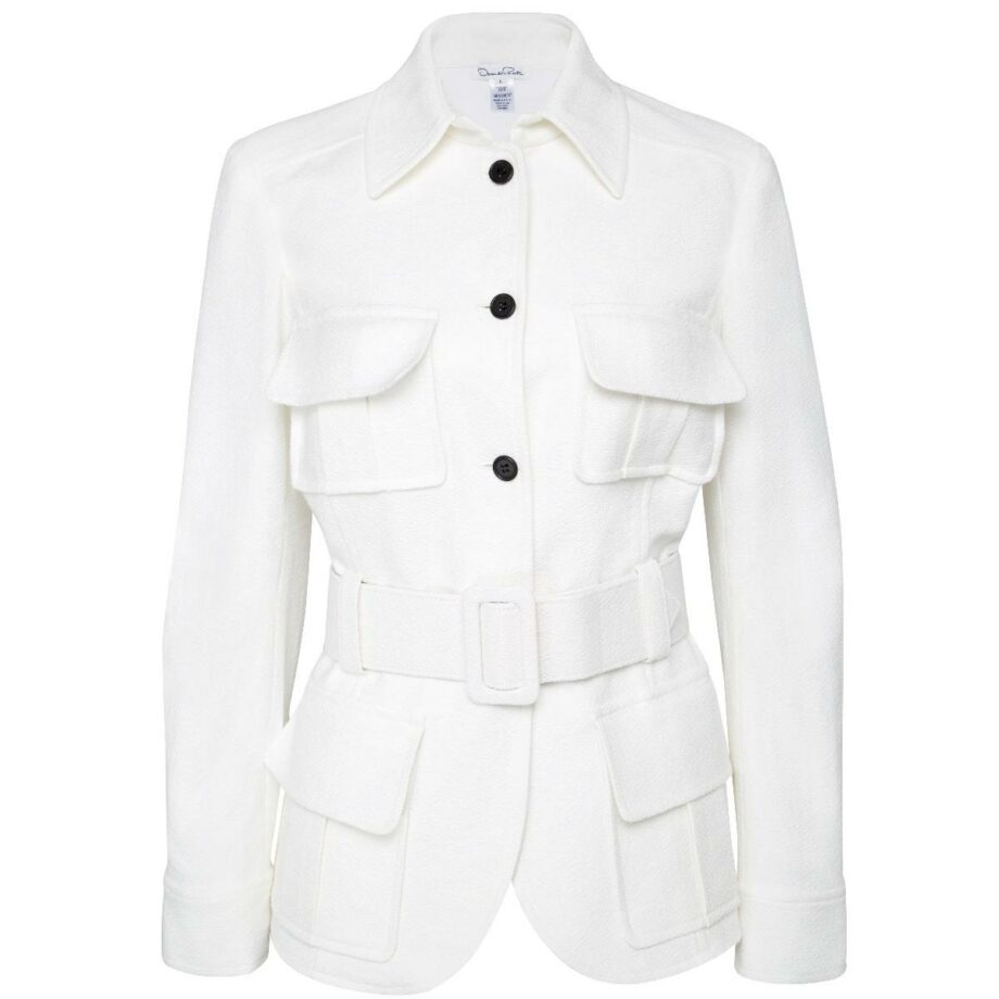 Cotton jacket with patched pockets and waist belt