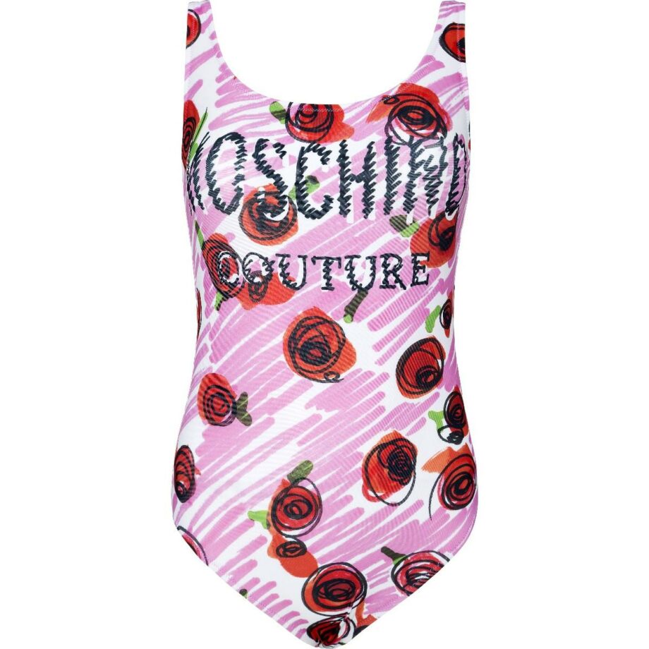 Swimsuit with rose print and back cleavage