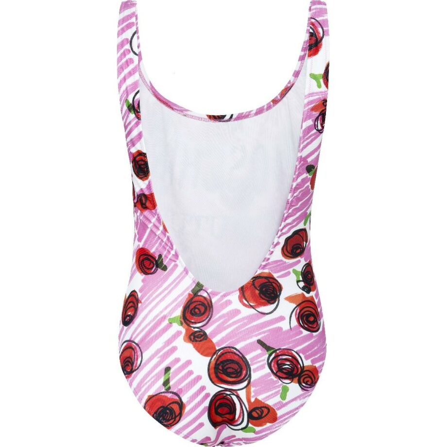 Swimsuit with rose print and back cleavage