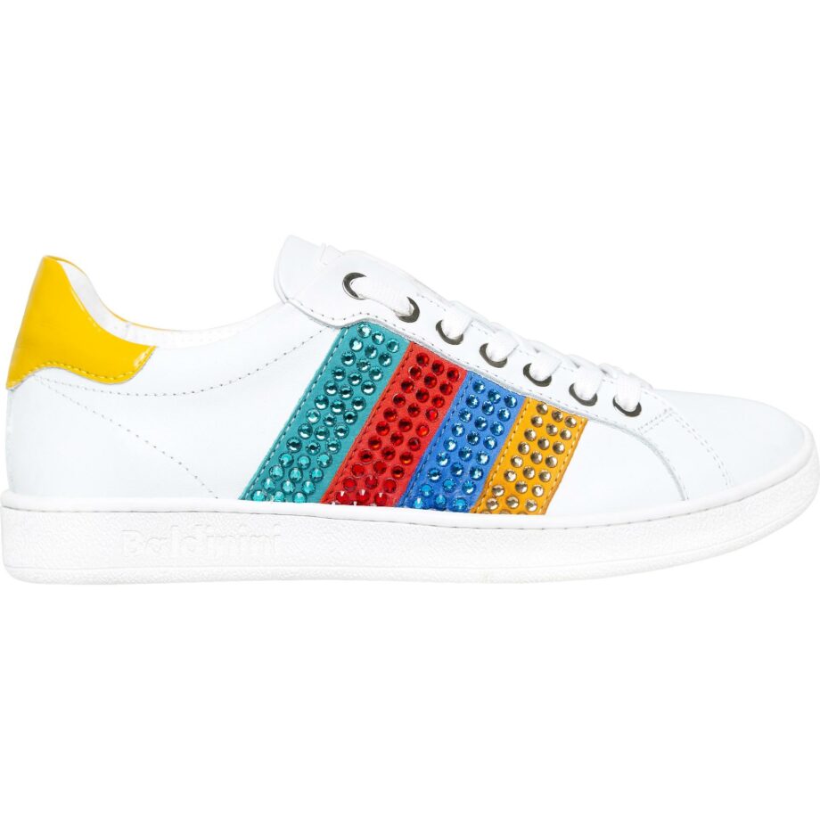 Leather sneakers with embroidered stripes