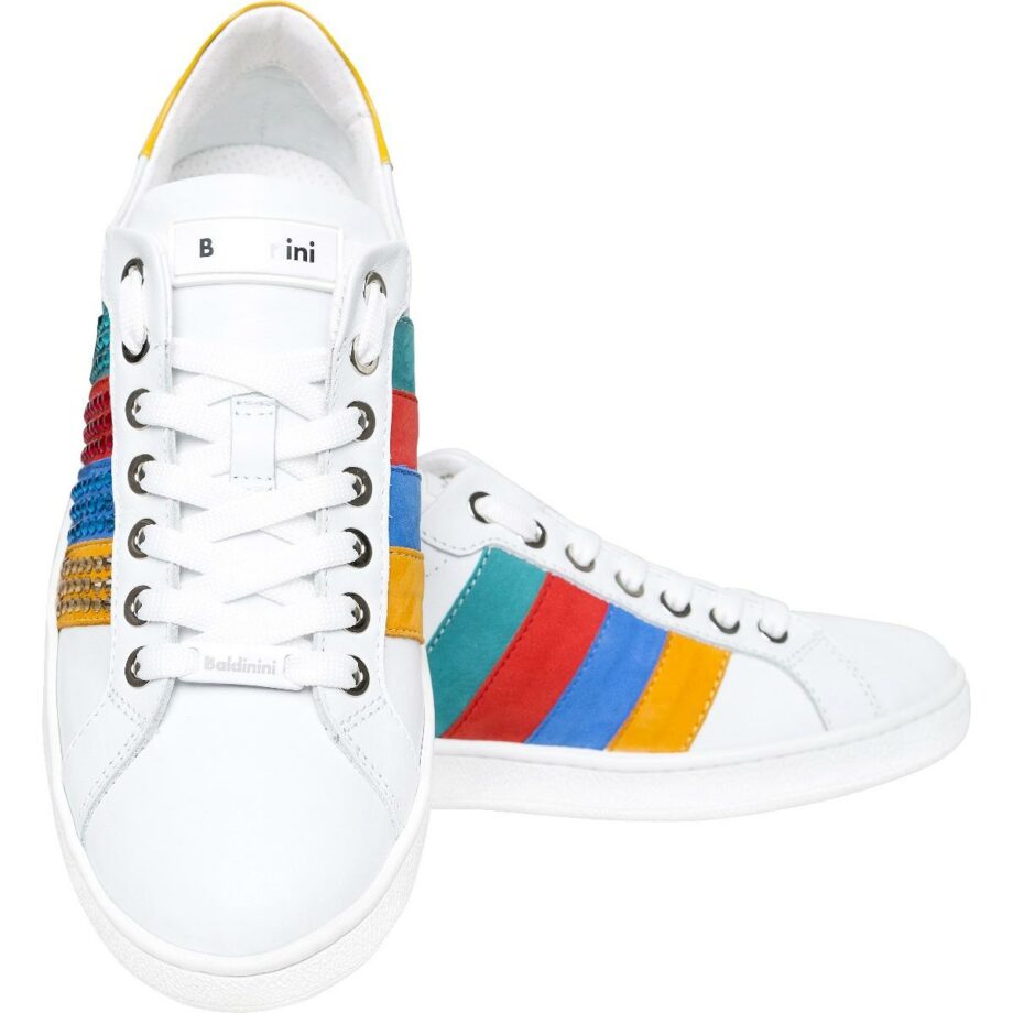 Leather sneakers with embroidered stripes