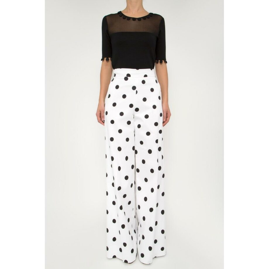 Marlene pants with high waist cut and polka dot print