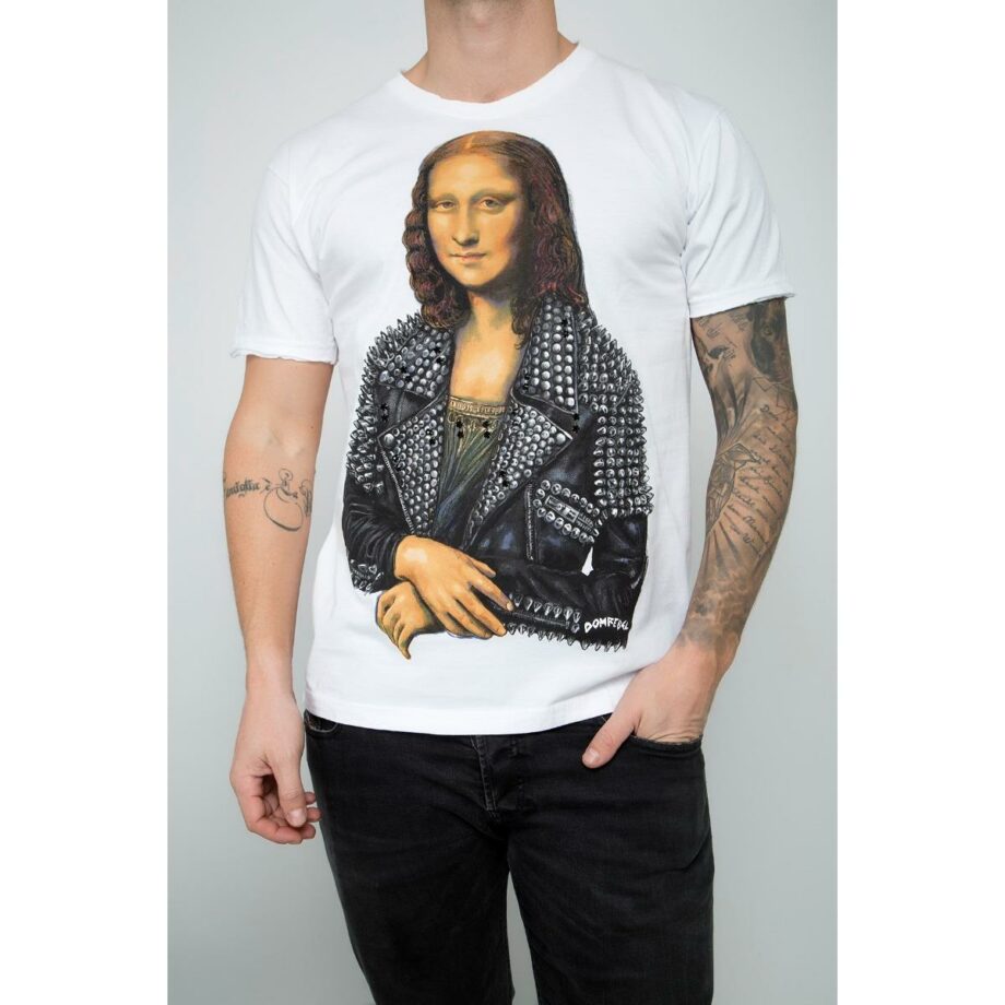 Unisex-Shirt with Mona Lisa print and Swarovski rhinestones