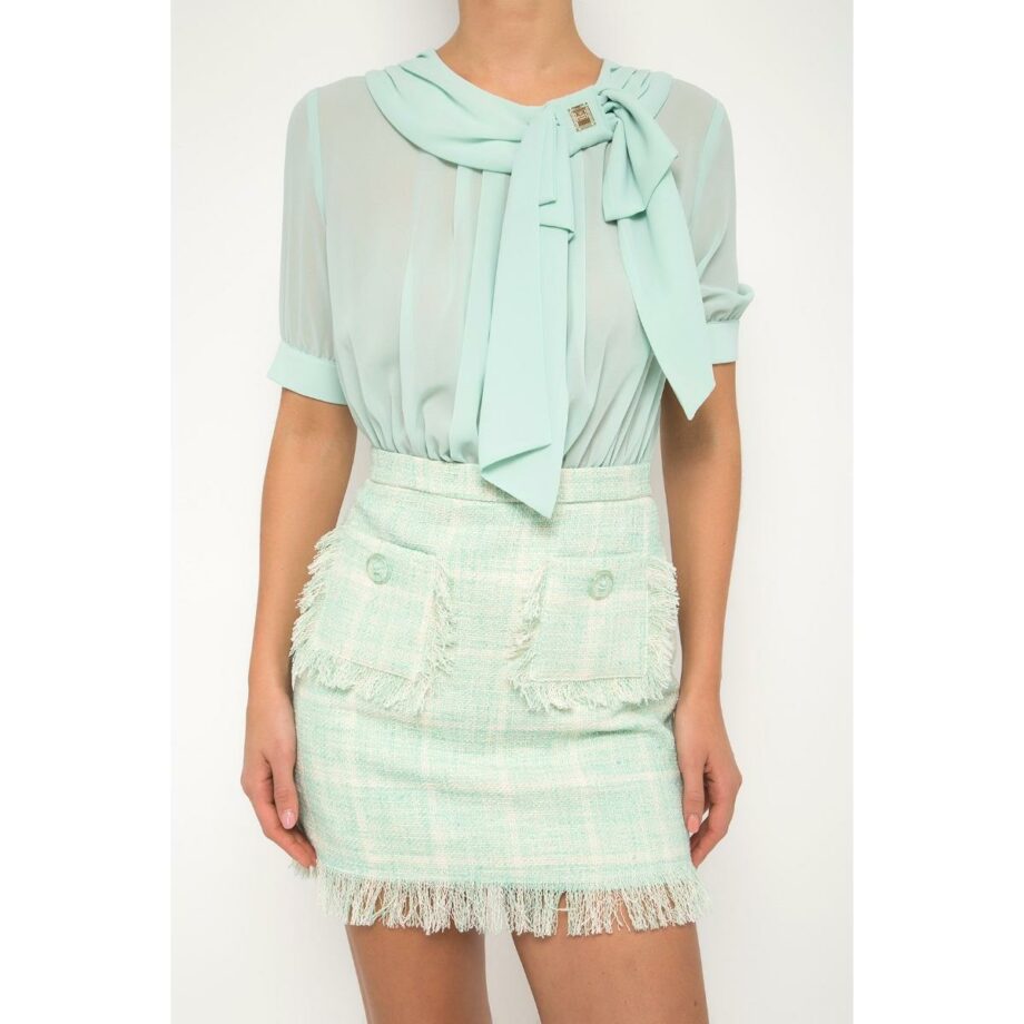 Tapered mini dress tweed skirt and bow tie