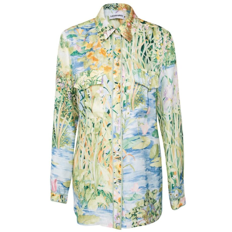 Silk blouse with patched pockets and floral print