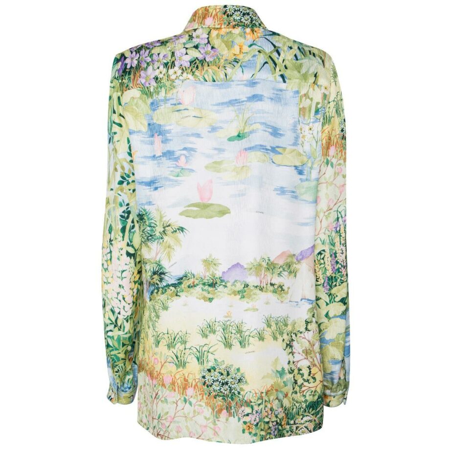 Silk blouse with patched pockets and floral print