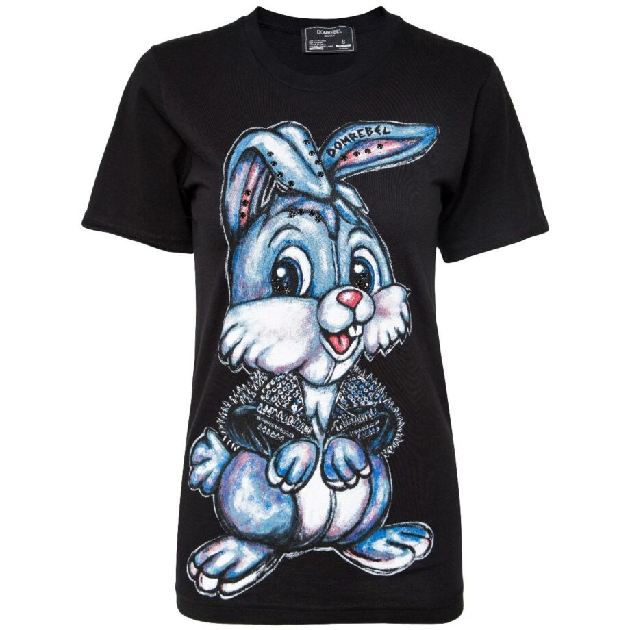 Unisex-Shirt with bunny print and Swarovski rhinestones