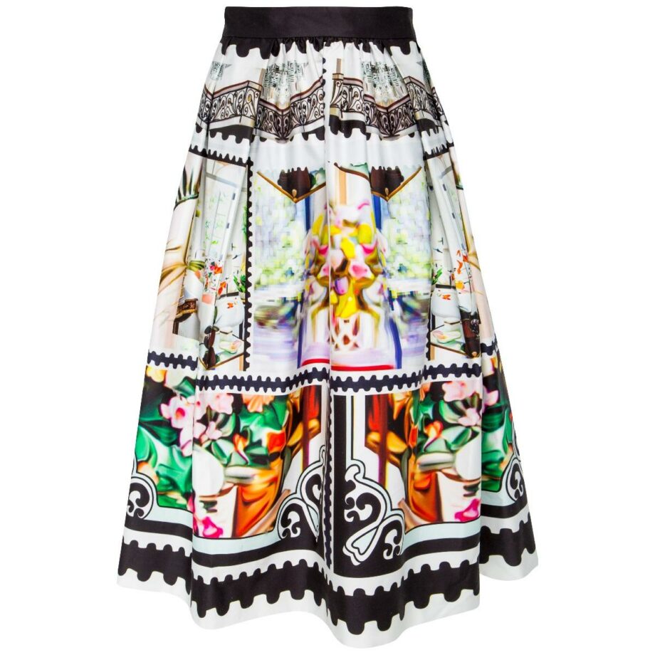 Midi-length skirt with ornamental print