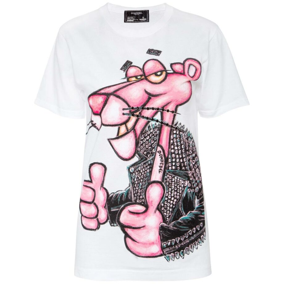 Unisex-Shirt with Pink Panther print and Swarovski rhinestones