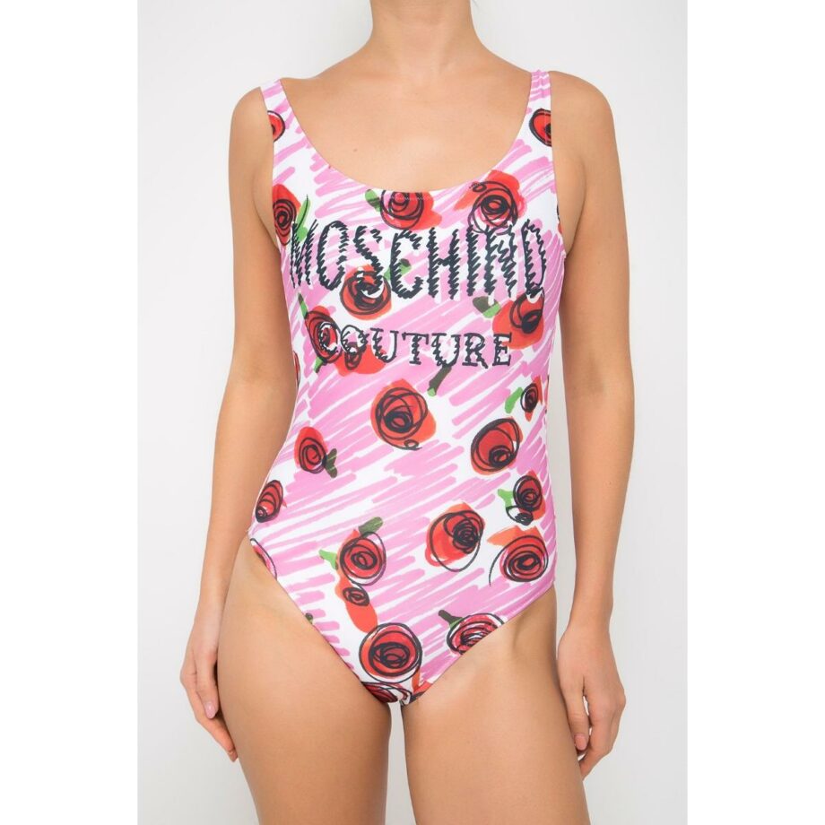 Swimsuit with rose print and back cleavage