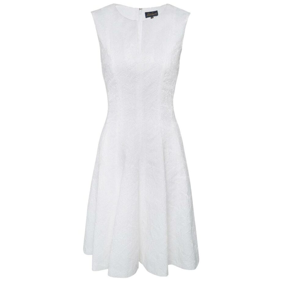 Knee-length cotton mix dress with structured pattern