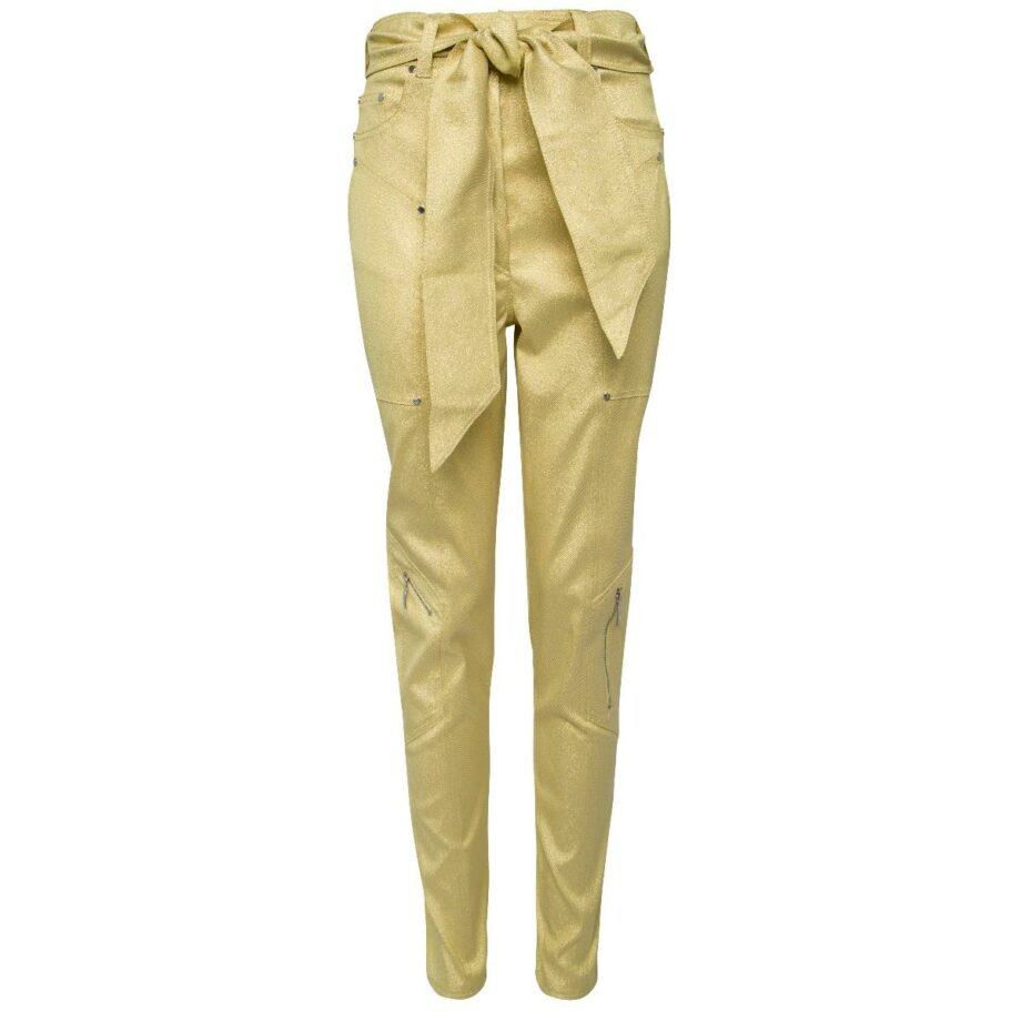 Metallic-Pant in High-Waistschnitt mit breitem Taillenband und Zippdetails