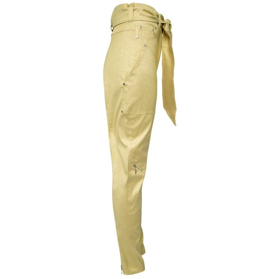 Metallic-Pant in High-Waistschnitt mit breitem Taillenband und Zippdetails