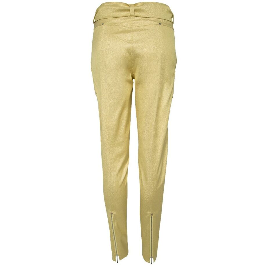 Metallic-Pant in High-Waistschnitt mit breitem Taillenband und Zippdetails