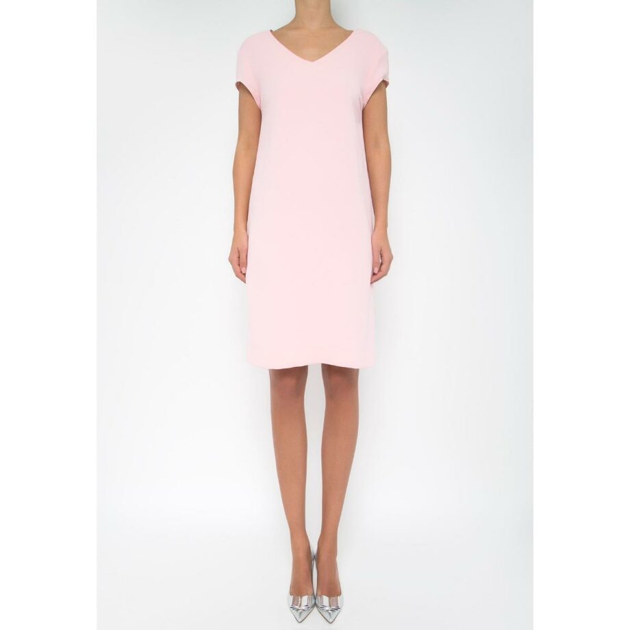 Knee-length dress with straight cut and crew neck