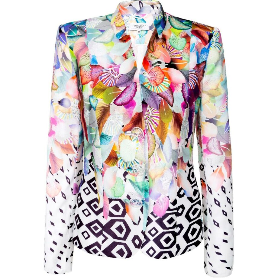 Slightly tapered blazer with phantasy print and small banded collar