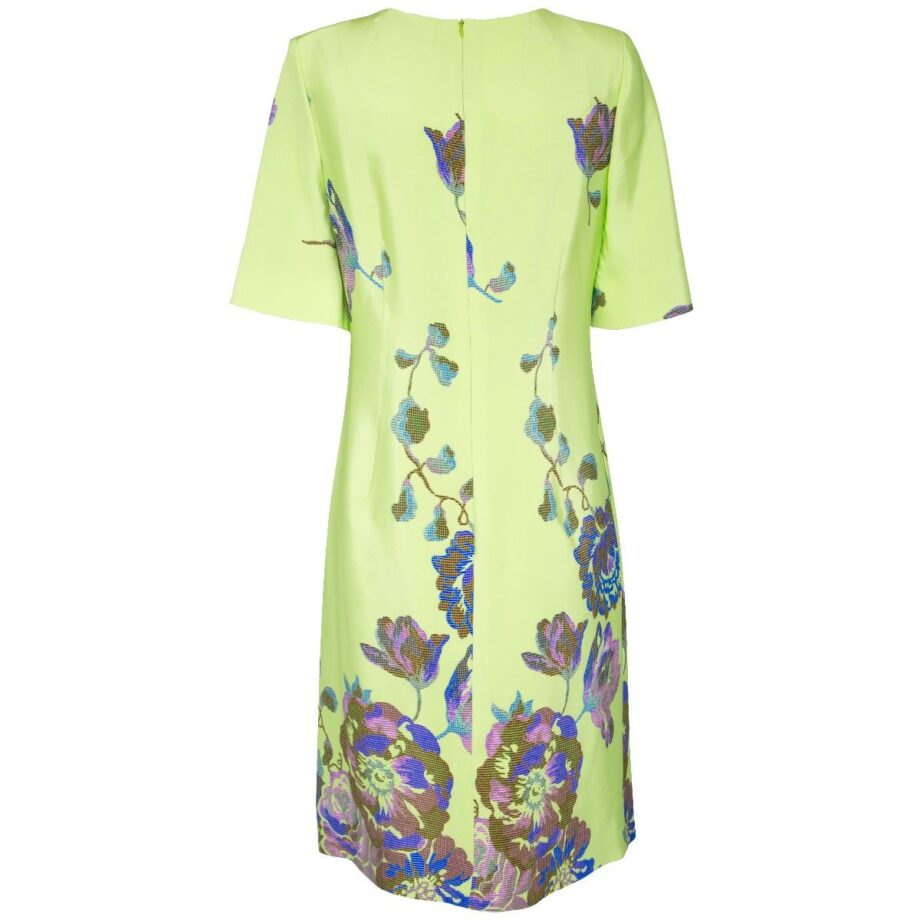 Knee-length silk dress with straight cut and floral print