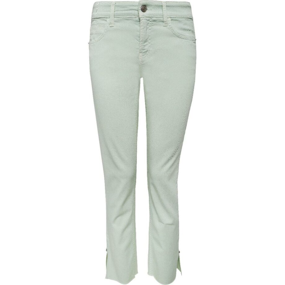 Stretch denims with straight slim cut and small vent details