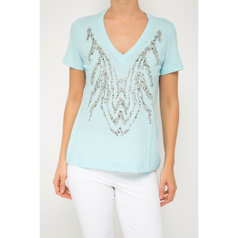 Cotton t-shirt with v-neck and stud details