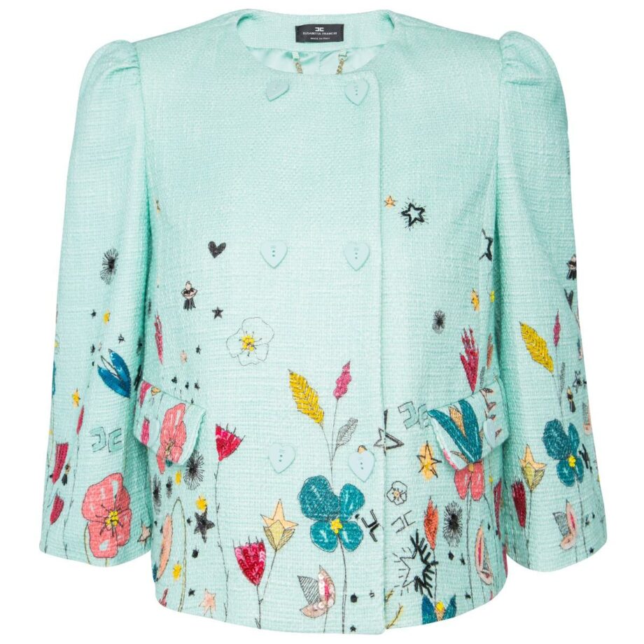 Embroidered crop jacket with straight cut