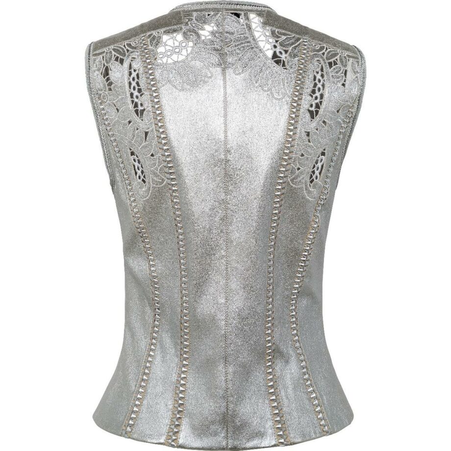 Tapered leather gilet with floral cut outs