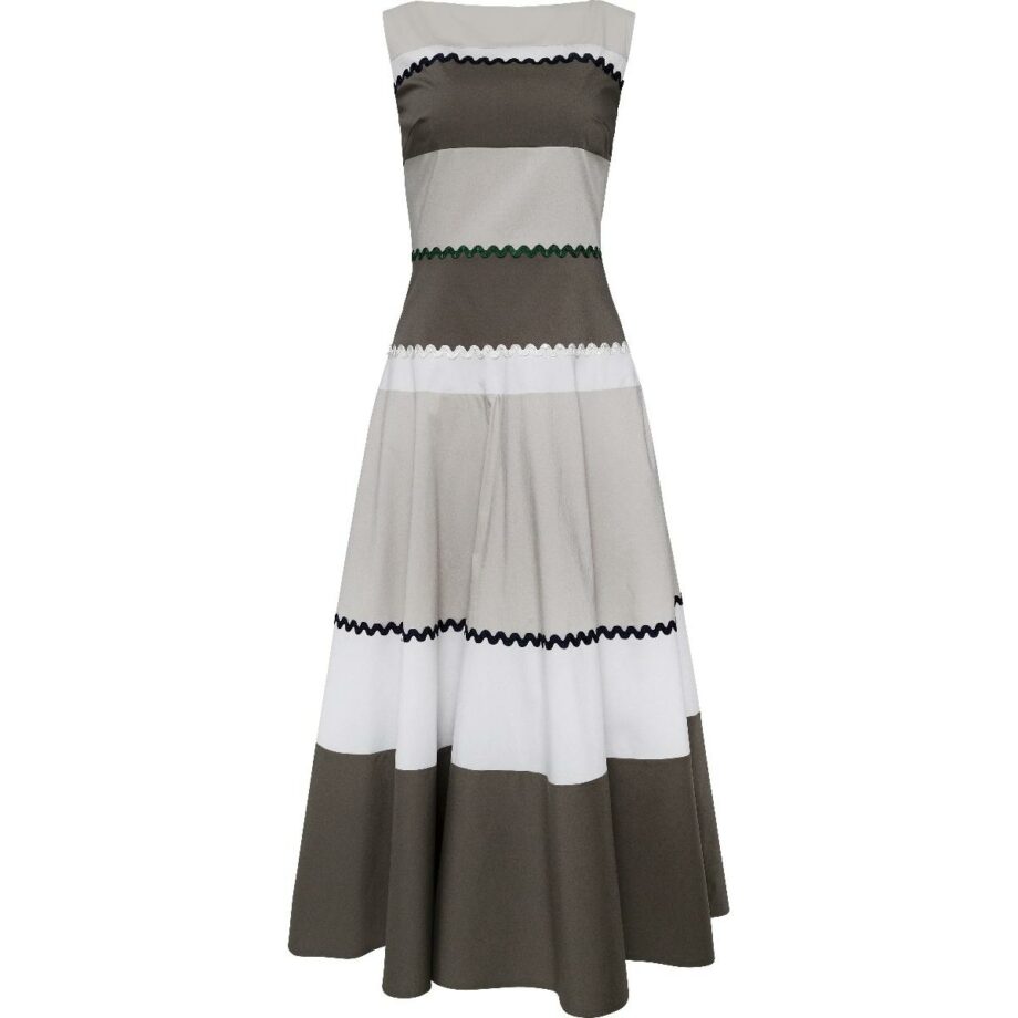 Tapered, midi-length dress with flared skirt