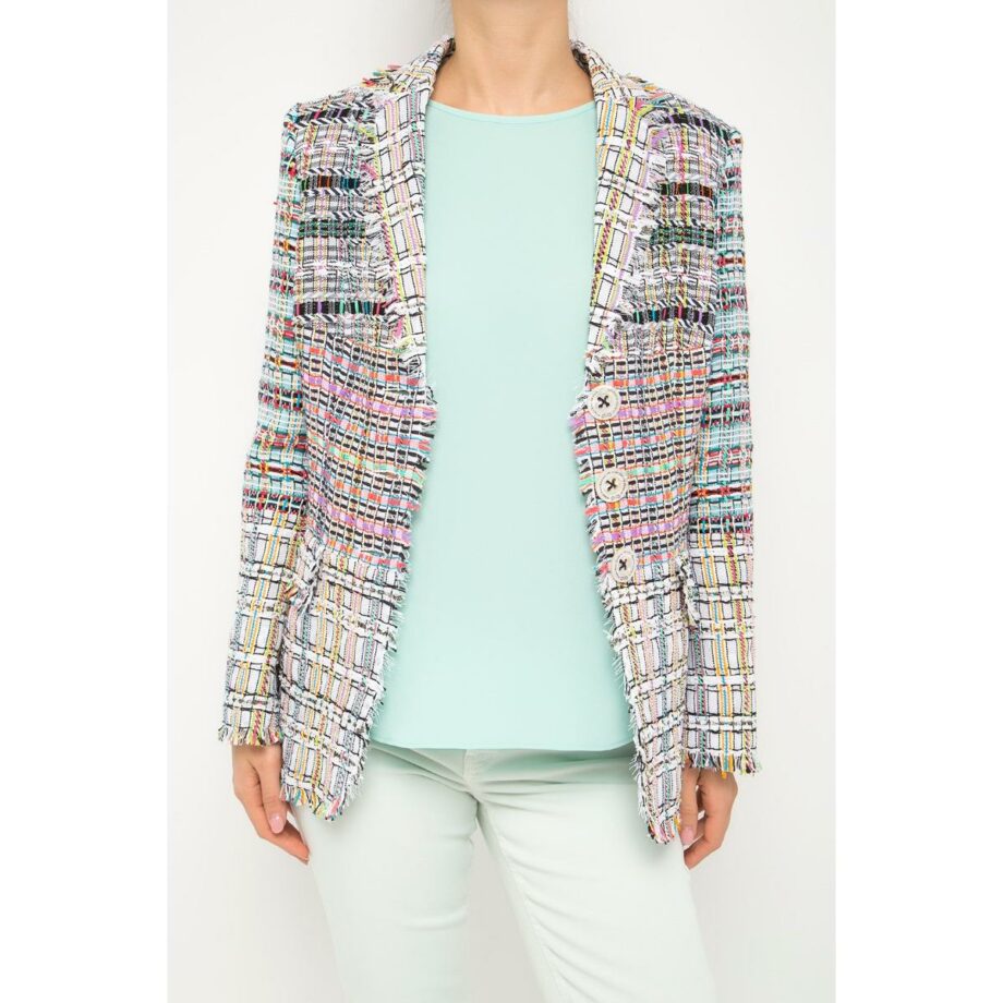 Straight cut blazer with fringed details