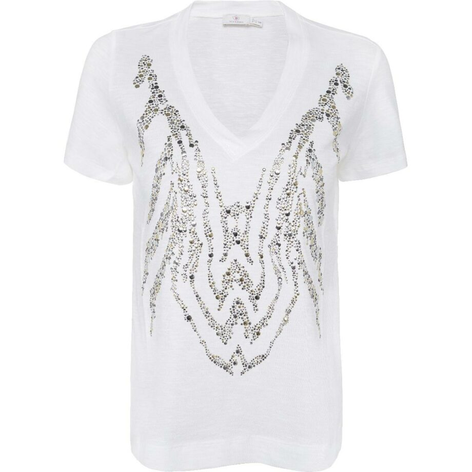 Cotton t-shirt with v-neck and stud details