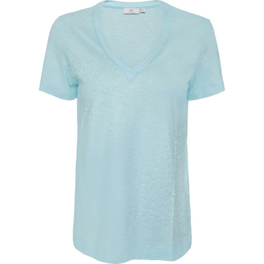 Cotton t-shirt with v-neck and glass details