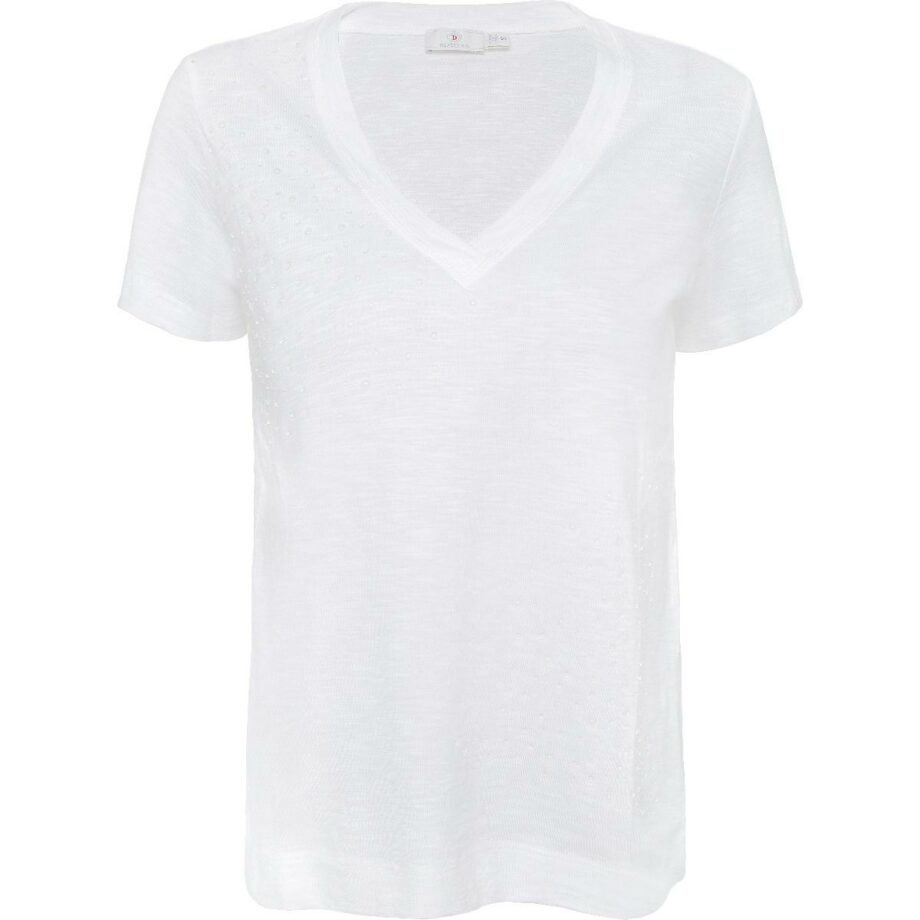 Cotton t-shirt with v-neck and glass details