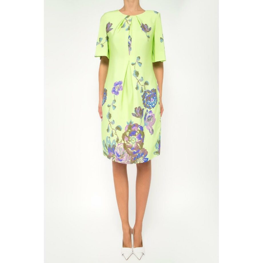 Knee-length silk dress with straight cut and floral print