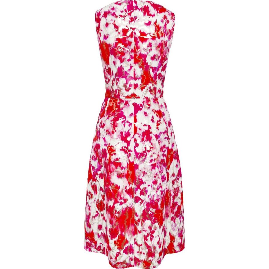 Knee-length cocktail dress with golden details and silk lining