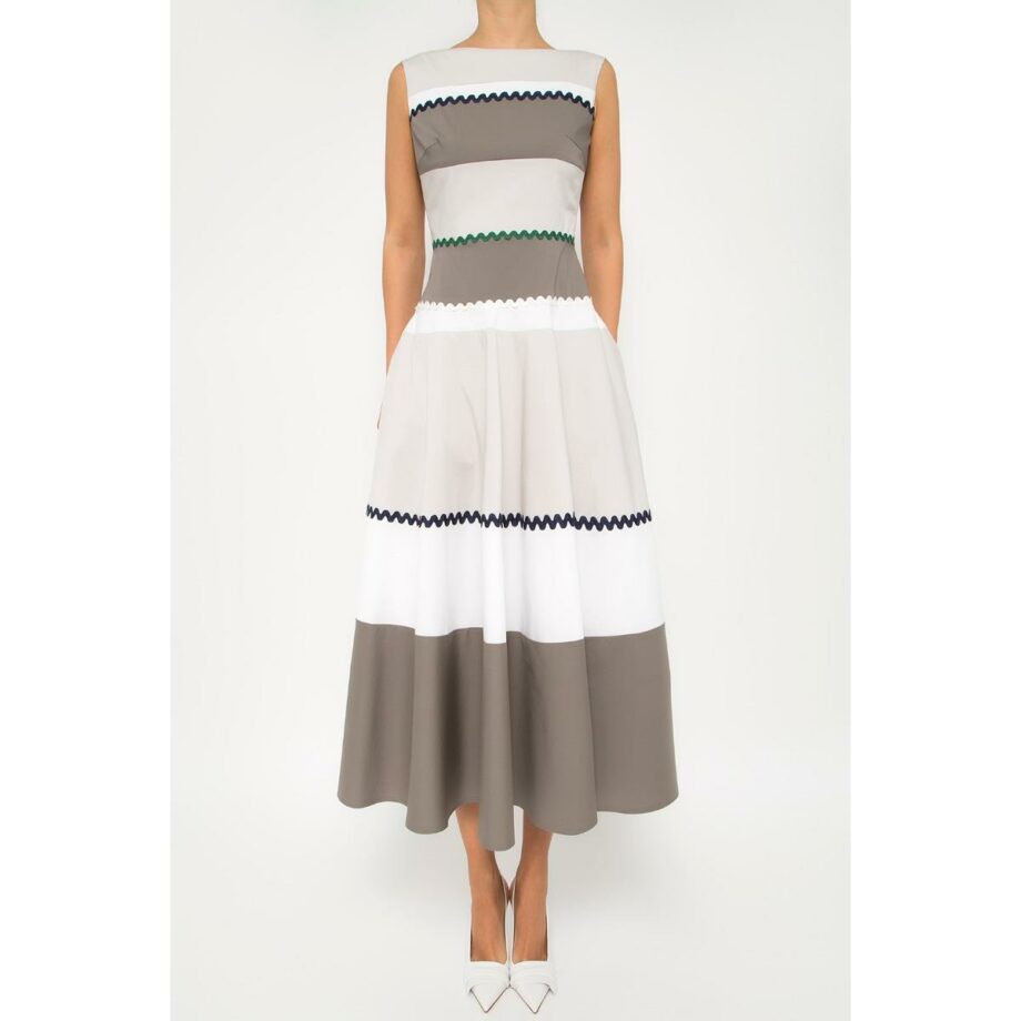 Tapered, midi-length dress with flared skirt