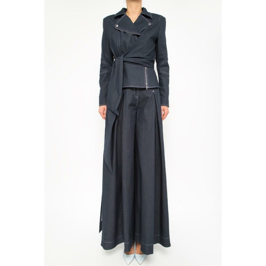 Denim-Culotte with high-waist cut and silver buttons