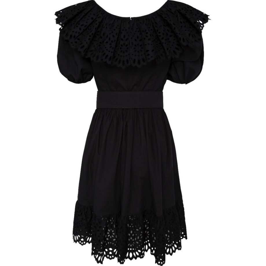 Tapered cotton dress with lace details and flared skirt