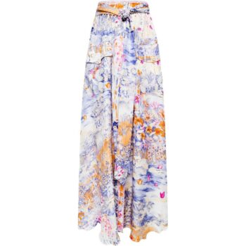 Long silk skirt with patched pockets and bow detail