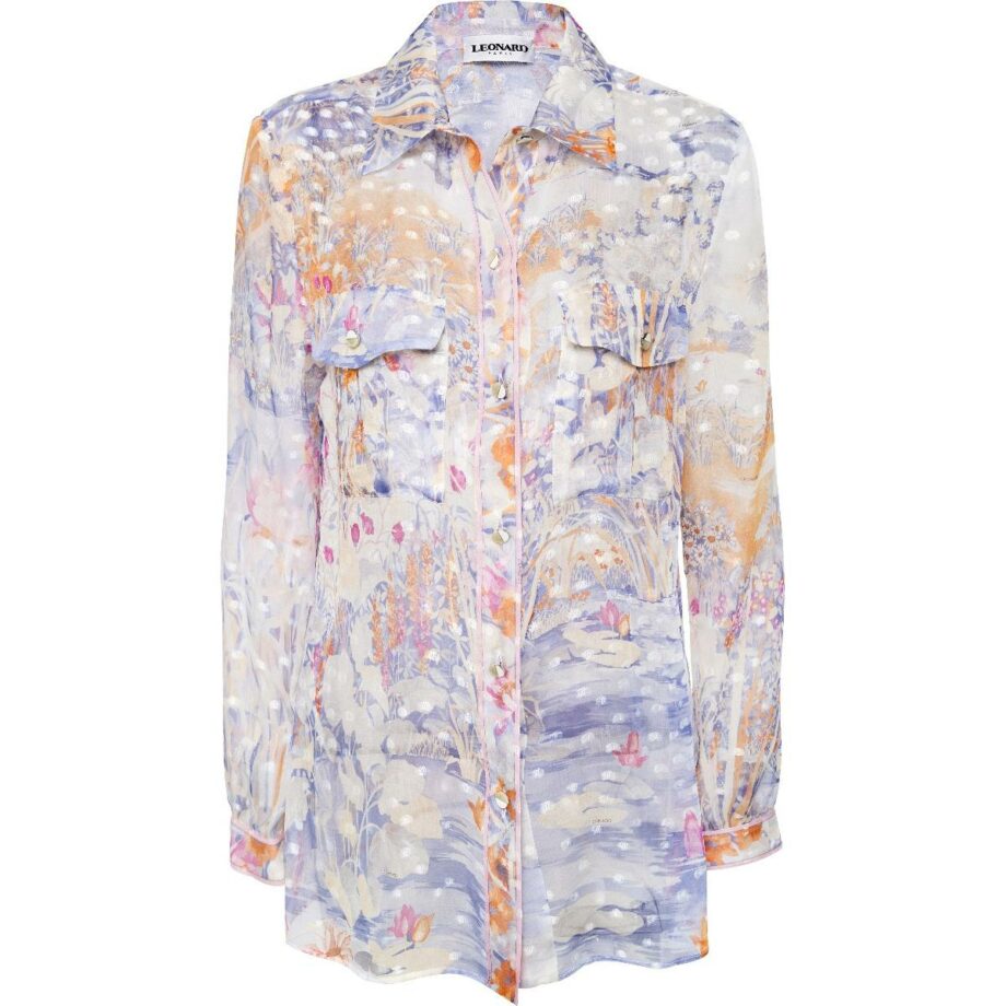 Transparent silk-mix blouse with patched pockets
