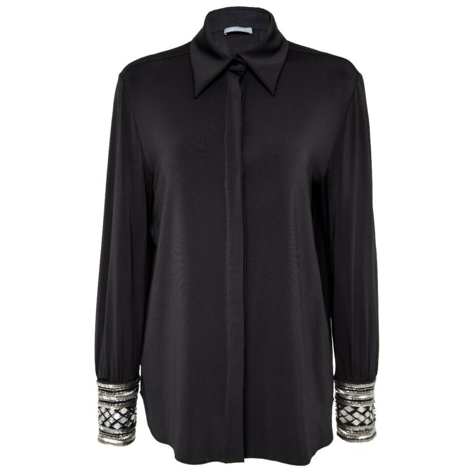 Stretch blouse with embroidered cuffs
