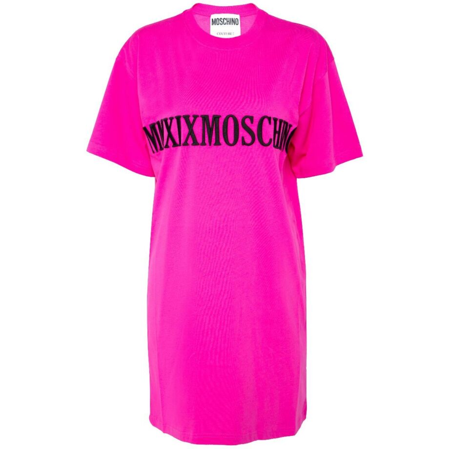 Short cotton dress with logo print