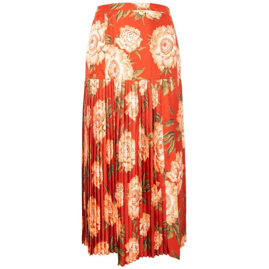 Midi-length silk skirt with floral print