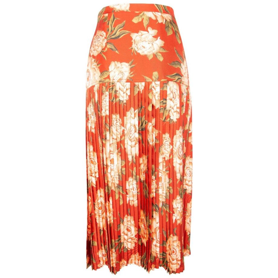 Midi-length silk skirt with floral print