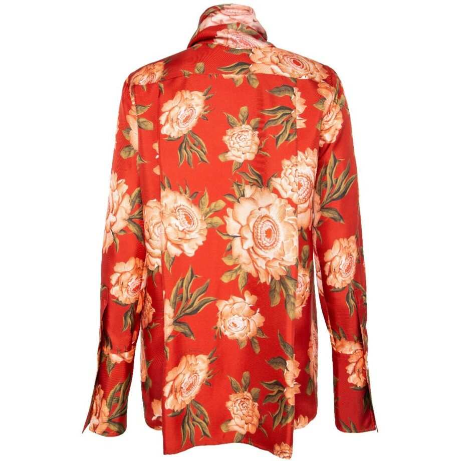 Silk blouse with bow tie collar and floral print