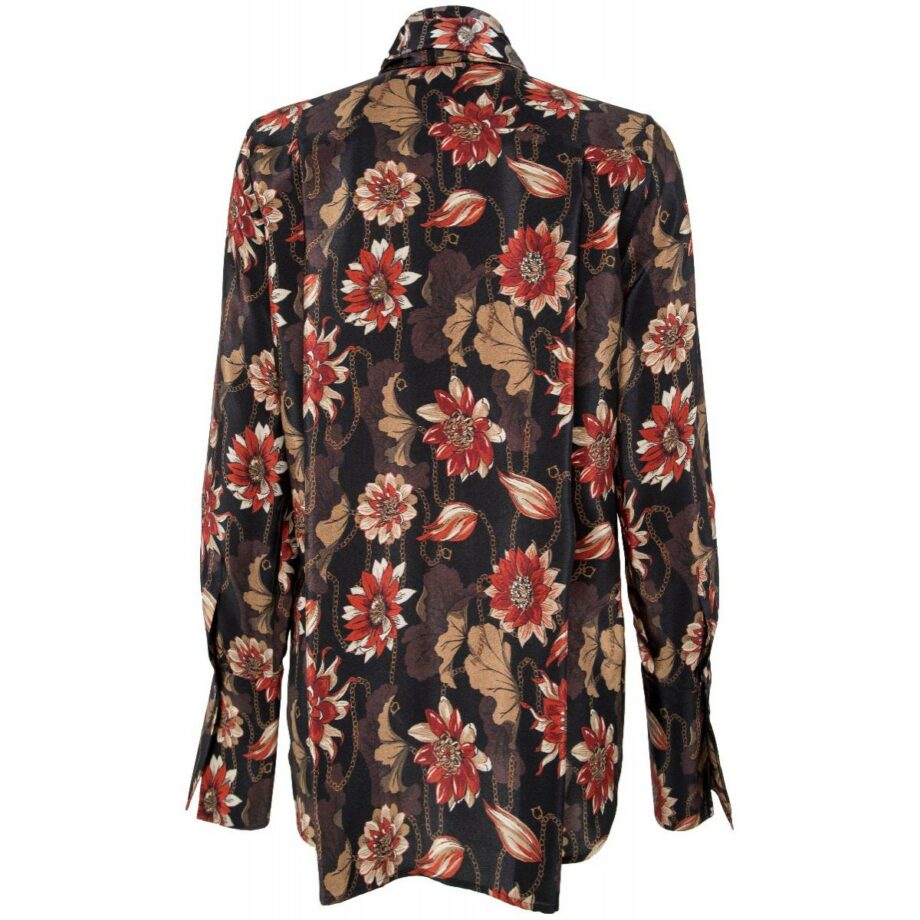 Silk blouse with floral print and bow tie collar