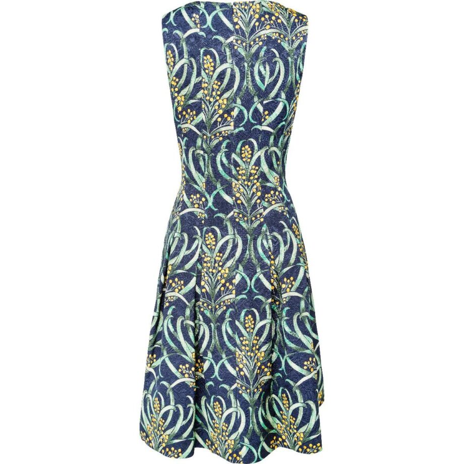 Knee-length dress with floral print and silk lining